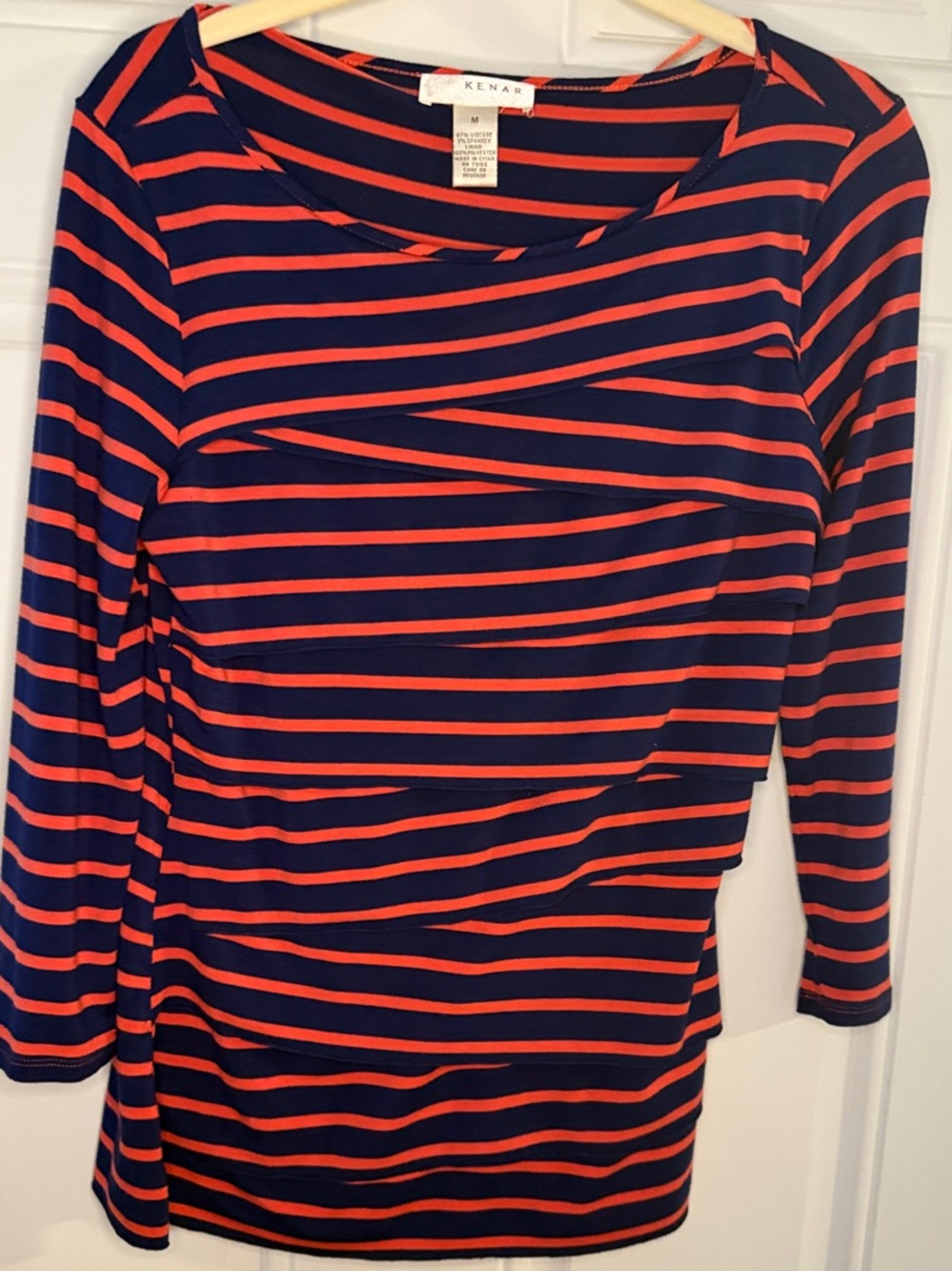 Kenar Navy and Coral Striped Long-Sleeve Tee